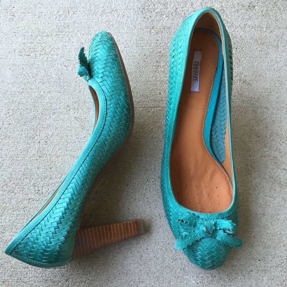 GEOX Respira Turquoise Woven Leather Heels